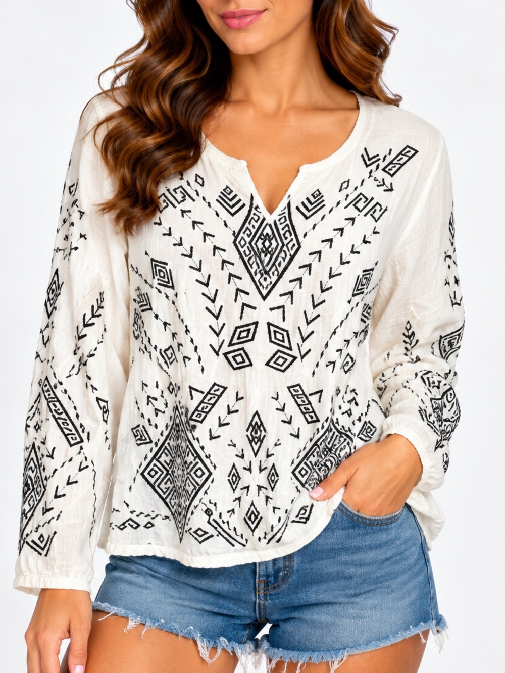 Lucky Lotus Embroidered‎ Cotton Top